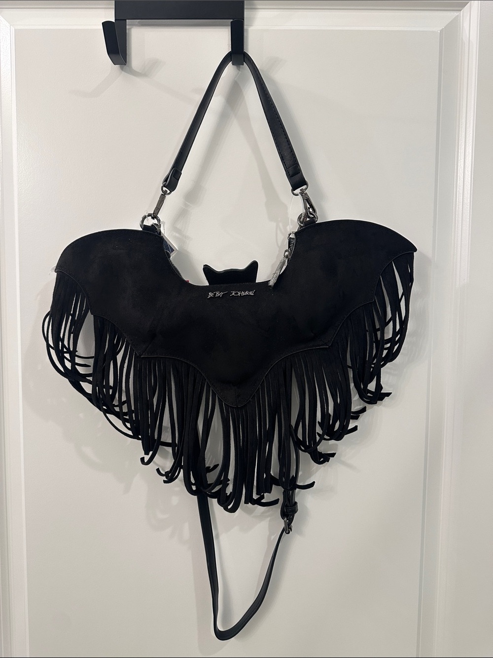 NWT Betsey Johnson Halloween Bat Purse Black Faux Suede Fringe